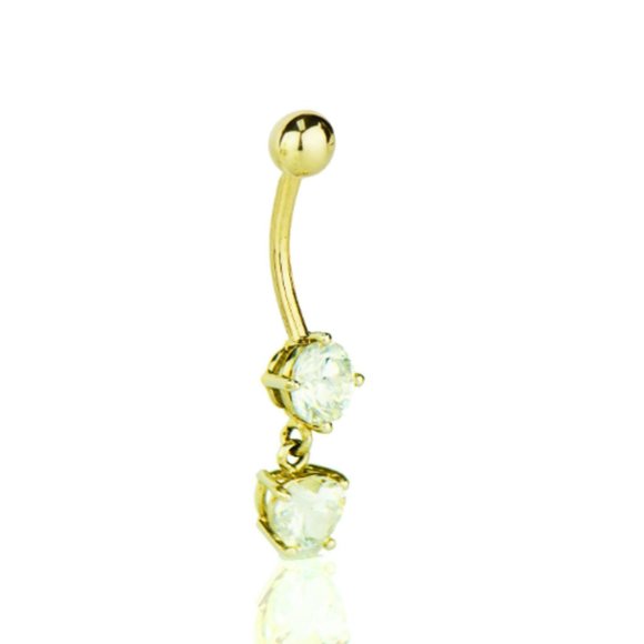 Belly Button Ring CZ Dangle Stones 14K Solid Gold for Womens Ladies Girls Dainty - Picture 2 of 6